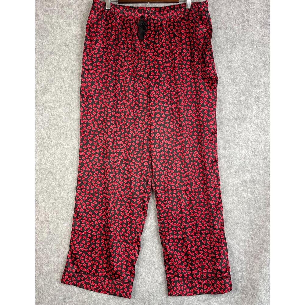 Victorias Secret Pajama Pants Womens‎ XL Red Black Heart Print Pull On Satin NWT